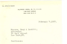 [Carta] 1957 feb. 7, New York [a] Messrs. Cray & Redditt, New York