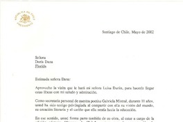 [Carta] 2002 mayo, Santiago de Chile [a] Doris Dana, Florida
