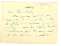 [Tarjeta] 1957 oct. 3, [New York] [a] Doris Dana, [New York]