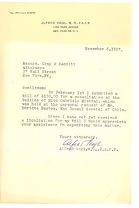 [Tarjeta] 1957 nov. 6, New York [a] Messrs. Cray & Redditt, New York