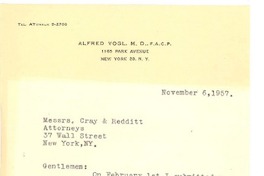 [Tarjeta] 1957 nov. 6, New York [a] Messrs. Cray & Redditt, New York