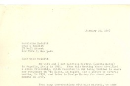 [Carta] 1957 jan. 20, New York [a] Madeleine S. Redditt, New York