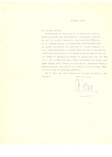 [Carta] 1954 may. 19, [Santiago, Chile] [a] Doris Dana, [New York]