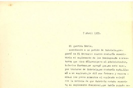 [Carta] 1955 abr. 7, [Santiago, Chile] [a] Doris Dana, [New York]