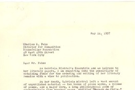 [Carta] 1957 may. 12, New York [a] Charles B. Fahs, Rockefeller Foundation, New York
