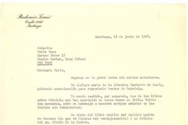 [Carta] 1957 jun. 13, Santiago, Chile [a] Doris Dana, [New York]