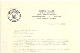[Carta] 1957 dic. 24, Santa Barbara, California [a] Madeleine Redditt, New York