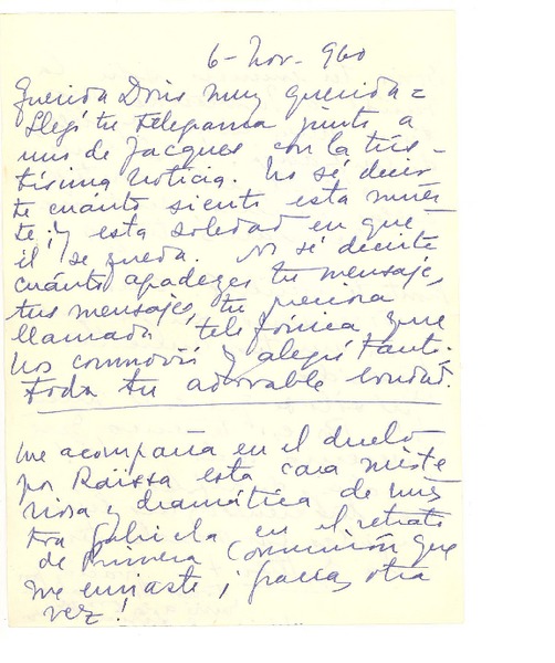 [Carta] 1960 nov. 6, Montevideo, Uruguay [a] Doris Dana, [New York]