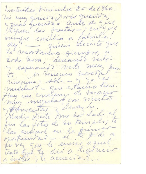 [Carta] 1960 dic. 20, Montevideo, Uruguay [a] Doris Dana, [New York]