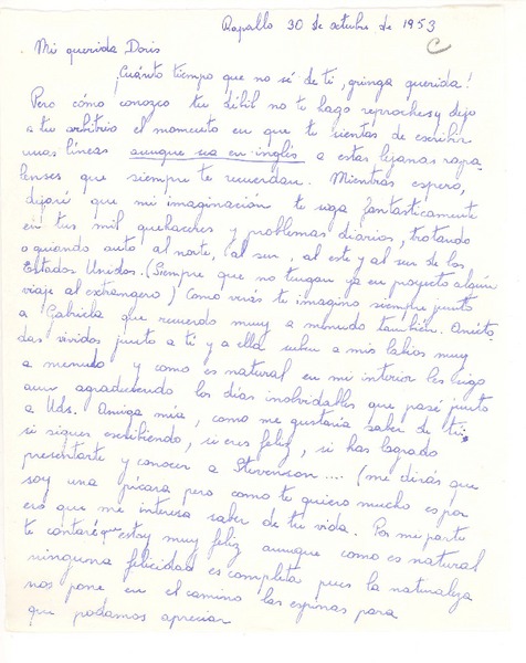 [Carta] 1953 oct. 30, Rapallo, [Italia] [a] Doris Dana, [New York]