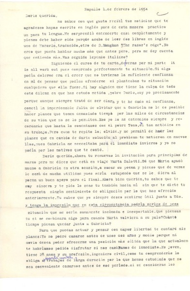 [Carta] 1954 feb. 1, Rapallo, [Italia] [a] Doris Dana, [New York]