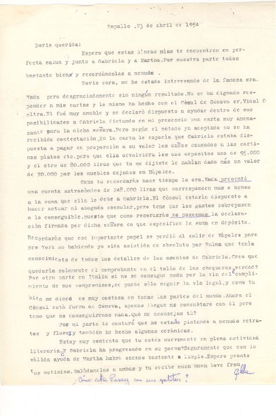 [Carta] 1954 abr. 23, Rapallo, [Italia] [a] Doris Dana, [New York]