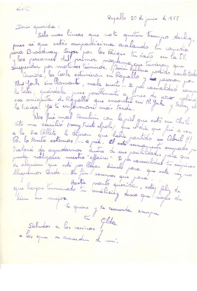 [Carta] 1955 jun. 20, Rapallo, [Italia] [a] Doris Dana, [New York]