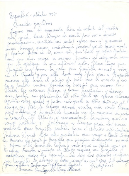 [Carta] 1957, sep. 6, Rapallo, Italia [a] Doris Dana, [New York]