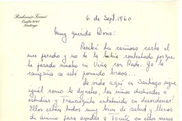 [Carta] 1960, sep. 6, Santiago, Chile [a] Doris Dana, [New York]