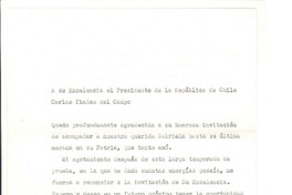 [Carta] c.1958, [New York] [a] Carlos Ibáñez del Campo, Santiago, Chile