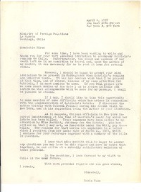 [Carta] 1957, abr. 6, New York [a] Ministerio de Relaciones exteriores, Santiago, Chile
