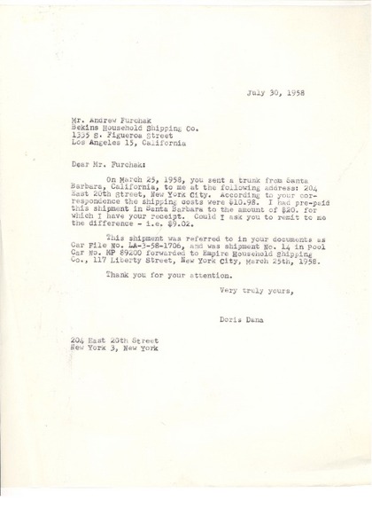 [Carta] 1958, jul. 30, New York [a] Andrew Furchank, Los Angeles, California