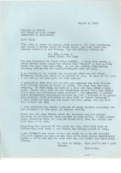 [Carta] 1959, ago. 8, New York [a] William P. Malloy, California