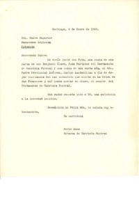 [Carta] 1965 ene. 4, Santiago, Chile [a] Rdo. Padre Provincial Ecónomo Carlos Lantadilla, Santiago, Chile