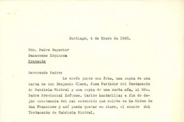 [Carta] 1965 ene. 4, Santiago, Chile [a] Rdo. Padre Provincial Ecónomo Carlos Lantadilla, Santiago, Chile