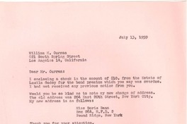 [Carta] 1959, jul. 13 y ago. 9, New York [a] William M. Curran, Los Angeles, California