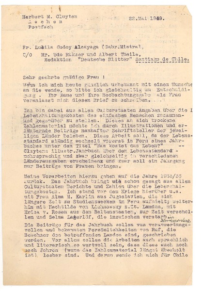 [Carta], 1949 mai. 22, Aachen, Alemania [a] [Gabriela Mistral]