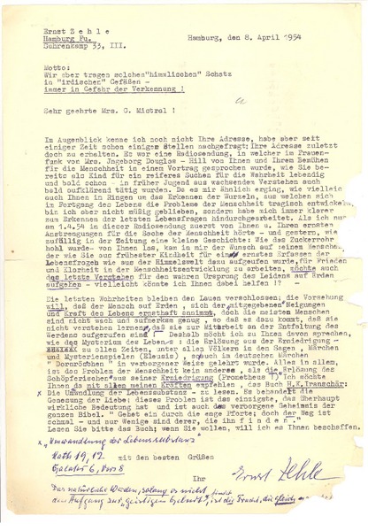 [Carta], 1954 apr. 8, Hamburg, Alemania [a] Gabriela Mistral