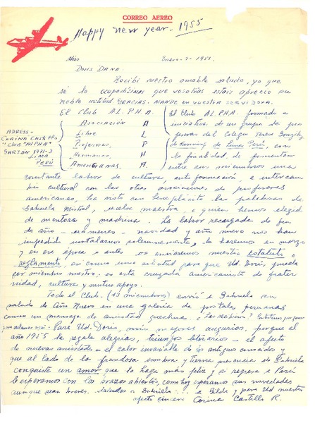 [Carta], 1955 ene. 1, Lima, Perú [a] Doris Dana, [New York]
