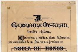 [Diploma] 1931 jun. 18, Ciudad Primada, [Santo Domingo], [República Dominicana] [a] Gabriela Mistral