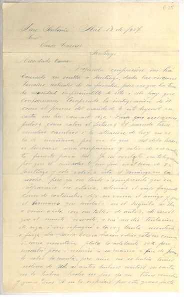 [Carta] 1927 abr. 13, San Antonio, Chile [a] Luis Omar Cáceres