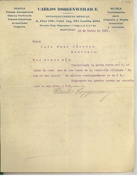 [Carta] 1921 ene. 10, Santiago, Chile [a] Luis Omar Cáceres, Rancagua, Chile