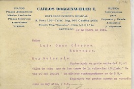 [Carta] 1921 ene. 10, Santiago, Chile [a] Luis Omar Cáceres, Rancagua, Chile