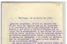 [Carta] 1928 abr. 30, Santiago, Chile [a] Luis Omar Cáceres