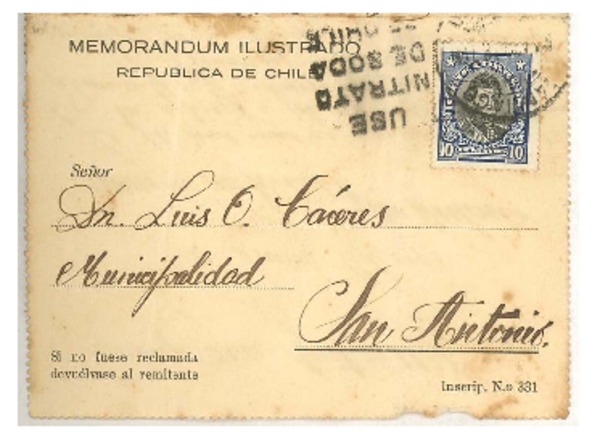 [Carta] 1928 ago. 21, Santiago, Chile [a] Luis Omar Cáceres, San Antonio, Chile
