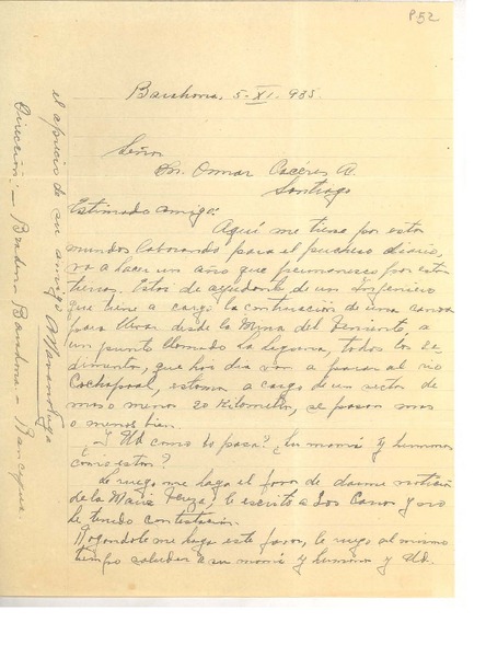 [Carta] 1935 Nov. 5, Rancagua, Chile [a] Luis Omar Cáceres, Santiago, Chile