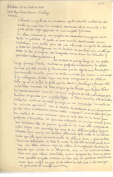 [Carta] 1941 abr. 28, Chillán, Chile [a] Omar Cáceres