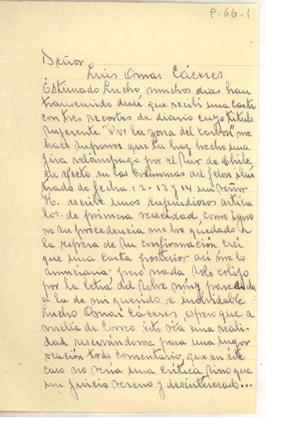 [Carta] 1941 oct. 29, Chillán, Chile [a] Omar Cáceres