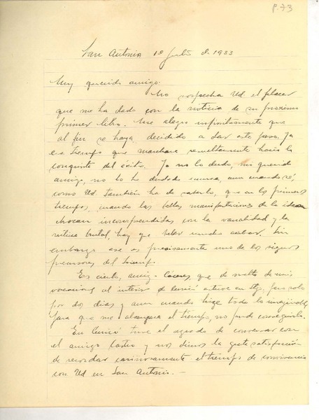 [Carta] 1933 jul. 1, San Antonio, Chile [a] Luis Omar Cáceres