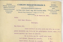 [Carta] 1921 ene. 24, Santiago, Chile [a] Omar Cáceres, Rancagua, Chile