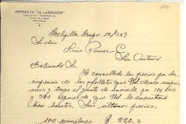 [Carta] 1929 mar. 12, Melipilla, Chile [a] Omar Cáceres, San Antonio, Chile