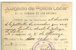 [Carta] 1929 feb. 22, San Antonio, Chile [a] [Juzgado Policial]