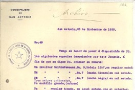 [Carta] 1929 dic. 28, San Antonio, Chile [al] [Alcalde Municipal]