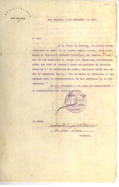 [Carta] 1929 sep. 3, San Antonio, Chile [a] Omar Cáceres