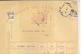 [Telegrama] 1943 sep. 10, Santiago, Chile [a] [Raúl] Cáceres, Viña del Mar, Chile