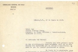 [Carta] 1943 ene. 15, México D.F. [a] Manuel Hidalgo Plaza