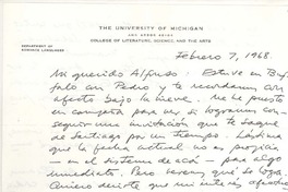 [Carta] 1968 feb. 7, Michigan, Estados Unidos [a] Alfonso Calderón