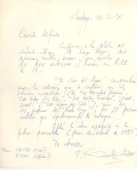 [Carta] 1976 dic. 14, Santiago, Chile [a] Alfonso Calderón