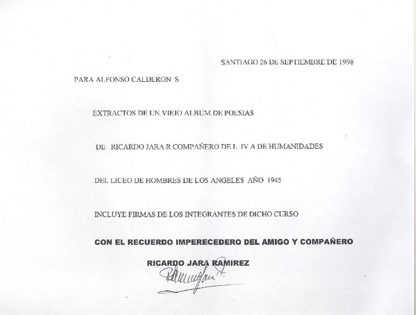 [Carta] 1998 sep. 26, Santiago, Chile [a] Alfonso Calderón