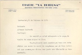[Carta] 1970 feb. 21, Los Angeles, Chile [a] Alfonso Calderón, Santiago, Chile